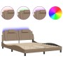 Bed frame with LED lights, PE leather, cappuccino color, 160x200 cm. by , Beds and slatted bases - Ref: Foro24-3214033, Price...