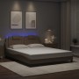 Bed frame with LED lights, PE leather, cappuccino color, 160x200 cm. by , Beds and slatted bases - Ref: Foro24-3214033, Price...