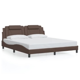 Bed frame with LED lights in brown synthetic leather 180x200 cm by , Beds and slatted bases - Ref: Foro24-3214038, Price: 236...