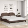 Bed frame with LED lights in brown synthetic leather 180x200 cm by , Beds and slatted bases - Ref: Foro24-3214038, Price: 238...