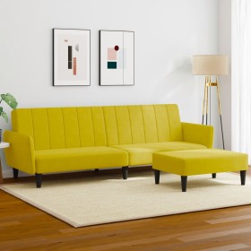 Sofá cama de 2 plazas con taburete terciopelo amarillo de , Sofás - Ref: Foro24-3216254, Precio: 296,99 €, Descuento: %