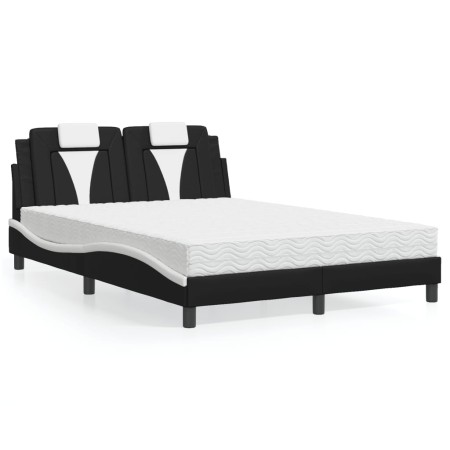 Cama con colchón cuero sintético negro y blanco 140x190 cm de , Camas y somieres - Ref: Foro24-3208794, Precio: 356,21 €, Des...