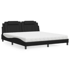 Cama con colchón cuero sintético negro 180x200 cm de , Camas y somieres - Ref: Foro24-3208810, Precio: 466,10 €, Descuento: %