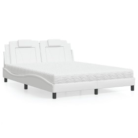 Bed with white synthetic leather mattress 160x200 cm by , Beds and slatted bases - Ref: Foro24-3208804, Price: 463,21 €, Disc...