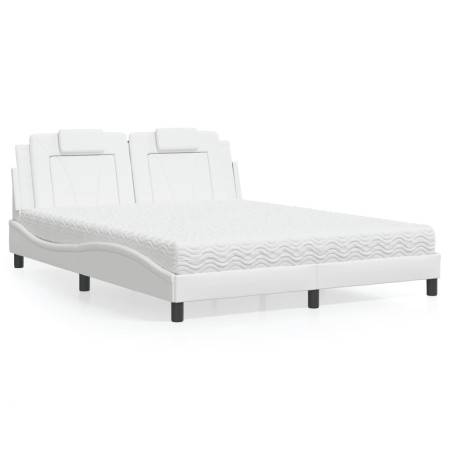 Cama con colchón cuero sintético blanco 160x200 cm de , Camas y somieres - Ref: Foro24-3208804, Precio: 494,41 €, Descuento: %