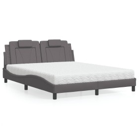 Bed with gray synthetic leather mattress 160x200 cm by , Beds and slatted bases - Ref: Foro24-3208806, Price: 426,73 €, Disco...