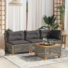 3-seater garden sofa with grey synthetic rattan cushions by , Outdoor sofas - Ref: Foro24-365942, Price: 254,99 €, Discount: %