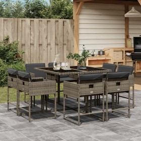 Garden dining set 9 pieces and gray synthetic rattan cushions by , Garden sets - Ref: Foro24-3278143, Price: 578,65 €, Discou...