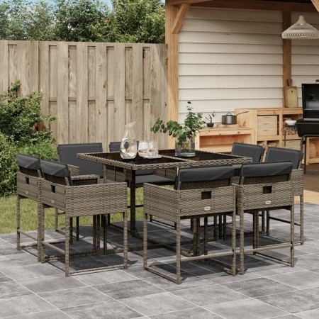 Garden dining set 9 pieces and gray synthetic rattan cushions by , Garden sets - Ref: Foro24-3278143, Price: 579,13 €, Discou...