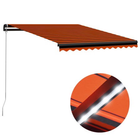 Toldo retráctil manual con LED naranja y marrón 350x250 cm de vidaXL, Toldos - Ref: Foro24-3055225, Precio: 264,31 €, Descuen...