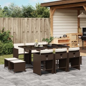 Garten-Essgruppe mit 11 Teilen und braunen Kunststoff-Rattan-Kissen. von , Gartensets - Ref: Foro24-3277916, Preis: 619,99 €,...