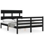 Double bed frame with black solid wood headboard by vidaXL, Beds and slatted bases - Ref: Foro24-3195070, Price: 155,70 €, Di...