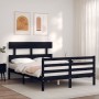 Double bed frame with black solid wood headboard by vidaXL, Beds and slatted bases - Ref: Foro24-3195070, Price: 155,70 €, Di...