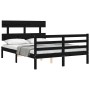 Double bed frame with black solid wood headboard by vidaXL, Beds and slatted bases - Ref: Foro24-3195070, Price: 155,70 €, Di...