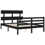 Double bed frame with black solid wood headboard by vidaXL, Beds and slatted bases - Ref: Foro24-3195070, Price: 155,70 €, Di...