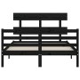 Double bed frame with black solid wood headboard by vidaXL, Beds and slatted bases - Ref: Foro24-3195070, Price: 155,70 €, Di...