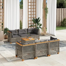 Gartensofa-Set, 7-teilig, mit grauen Polstern aus synthetischem Rattan von , Gartensets - Ref: Foro24-3261741, Preis: 580,80 ...