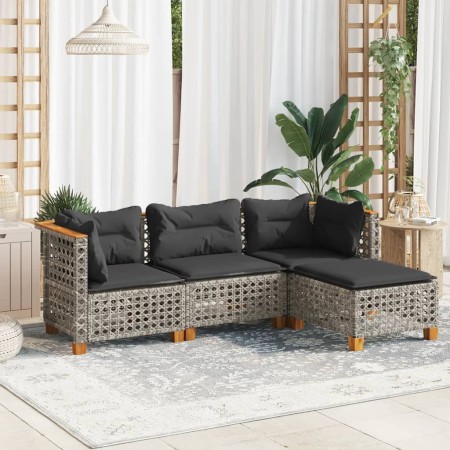 Garden sofa set 4 pieces with gray synthetic rattan cushions by , Garden sets - Ref: Foro24-3261783, Price: 327,99 €, Discoun...