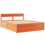 Bed frame with drawers made of brown waxed pine wood 140x200 cm by , Beds and slatted bases - Ref: Foro24-3282350, Price: 345...