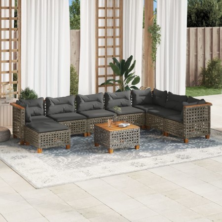 Set de muebles de jardín 9 pzas y cojines ratán sintético gris de , Conjuntos de jardín - Ref: Foro24-3261963, Precio: 714,47...