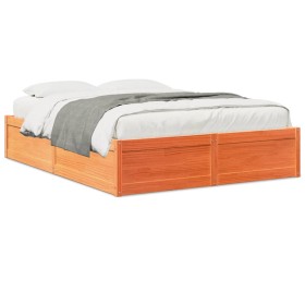 Solid pine wood bed frame in brown wax finish 160x200 cm by , Beds and slatted bases - Ref: Foro24-3282371, Price: 215,05 €, ...