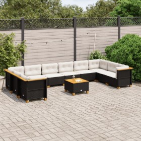 Gartensofa-Set, 11-teilig, mit schwarzen Kissen aus synthetischem Rattan. von , Gartensets - Ref: Foro24-3262025, Preis: 848,...