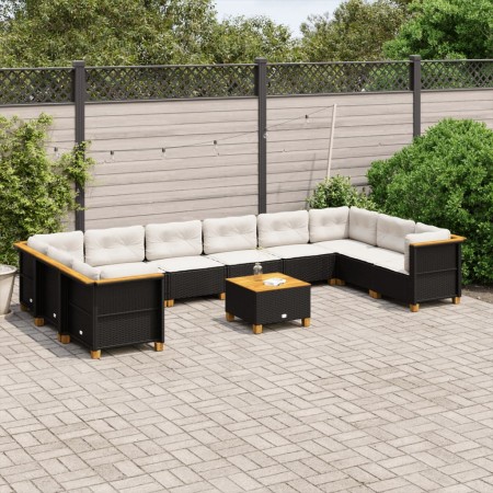 Gartensofa-Set, 11-teilig, mit schwarzen Kissen aus synthetischem Rattan. von , Gartensets - Ref: Foro24-3262025, Preis: 841,...