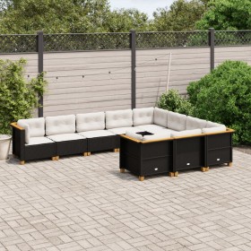 Gartensofa-Set, 10-teilig, mit schwarzen Kissen und Kunststoff-Rattan. von , Gartensets - Ref: Foro24-3262031, Preis: 796,51 ...