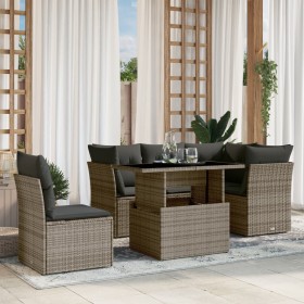 6-piece garden furniture set with gray synthetic rattan cushions by , Garden sets - Ref: Foro24-3266590, Price: 423,58 €, Dis...