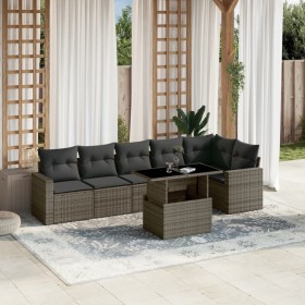 Gartensofagarnitur 7-teilig mit grauen Polstern aus synthetischem Rattan von , Gartensets - Ref: Foro24-3267290, Preis: 515,9...