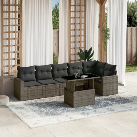 Set de sofás de jardín 7 pzas con cojines ratán sintético gris de , Conjuntos de jardín - Ref: Foro24-3267290, Precio: 523,59...