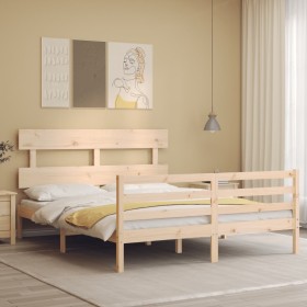 Estructura de cama de matrimonio con cabecero madera maciza de vidaXL, Camas y somieres - Ref: Foro24-3195096, Precio: 138,99...