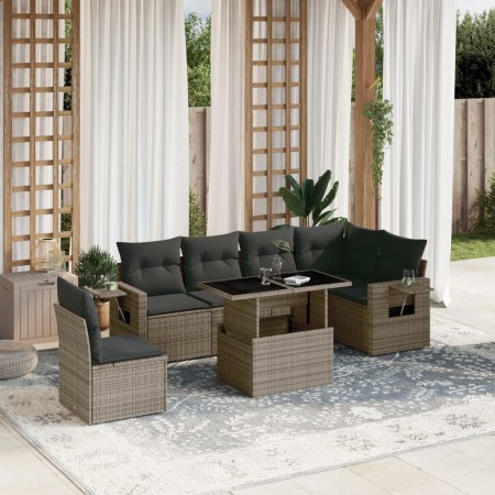 Gartensofagarnitur 7-teilig mit grauen Polstern aus synthetischem Rattan von , Gartensets - Ref: Foro24-3267940, Preis: 515,5...