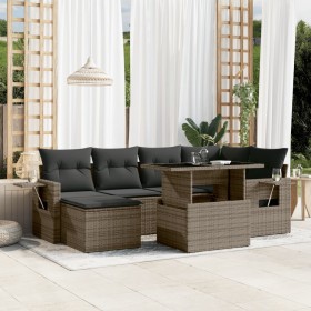 7-piece garden sofa set with gray synthetic rattan cushions by , Garden sets - Ref: Foro24-3268050, Price: 495,14 €, Discount: %