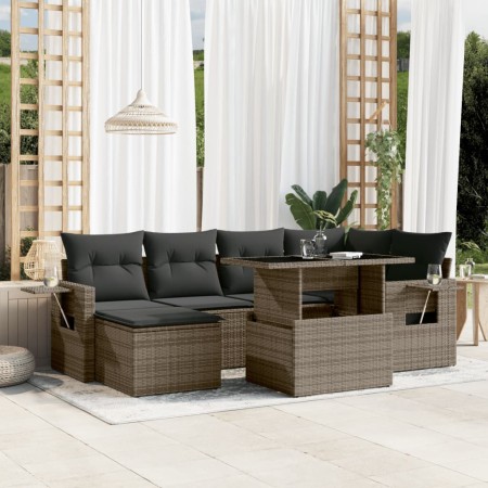 Gartensofagarnitur 7-teilig mit grauen Polstern aus synthetischem Rattan von , Gartensets - Ref: Foro24-3268050, Preis: 495,1...