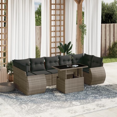 Set of garden sofas and cushions 8 pieces synthetic rattan gray by , Garden sets - Ref: Foro24-3268410, Price: 630,81 €, Disc...