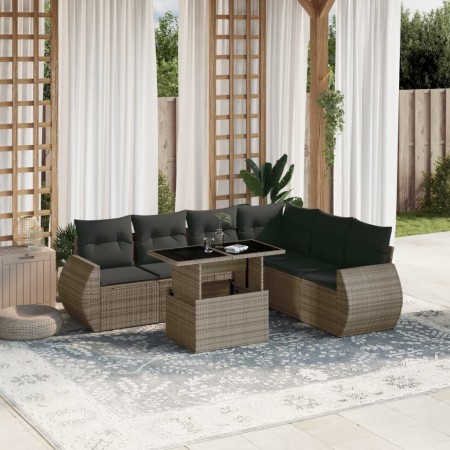 7-piece garden sofa set with gray synthetic rattan cushions by , Garden sets - Ref: Foro24-3268560, Price: 537,87 €, Discount: %