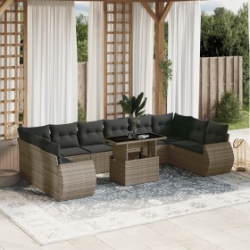 Gartensofa-Set 11-teilig mit grauen Kissen aus synthetischem Rattan von , Gartensets - Ref: Foro24-3268780, Preis: 799,58 €, ...