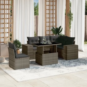 Gartenmöbel-Set, 6-teilig, mit grauen Polstern aus synthetischem Rattan. von , Gartensets - Ref: Foro24-3269170, Preis: 467,5...