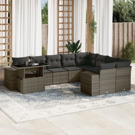 Gartensofa-Set, 10-teilig, mit grauen Polstern aus synthetischem Rattan. von , Gartensets - Ref: Foro24-3269400, Preis: 706,0...