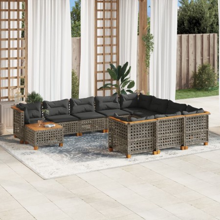 Garden sofa set 11 pieces and gray synthetic rattan cushions by , Garden sets - Ref: Foro24-3262059, Price: 917,58 €, Discoun...