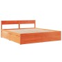 Bed frame with pine wood drawers in brown wax finish 200x200 cm by , Beds and slatted bases - Ref: Foro24-3282338, Price: 342...