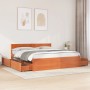 Bed frame with pine wood drawers in brown wax finish 200x200 cm by , Beds and slatted bases - Ref: Foro24-3282338, Price: 342...