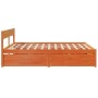 Bed frame with pine wood drawers in brown wax finish 200x200 cm by , Beds and slatted bases - Ref: Foro24-3282338, Price: 342...