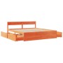 Bed frame with pine wood drawers in brown wax finish 200x200 cm by , Beds and slatted bases - Ref: Foro24-3282338, Price: 342...