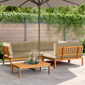 Garden pallet sofa set with 4 acacia wood cushions. by , Outdoor sofas - Ref: Foro24-3209489, Price: 700,90 €, Discount: %