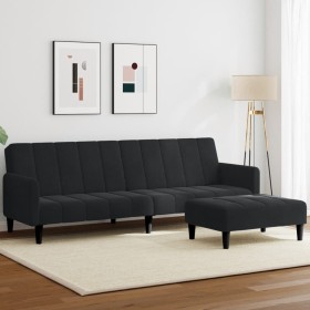 Sofá cama de 2 plazas con taburete terciopelo negro de , Sofás - Ref: Foro24-3258101, Precio: 317,99 €, Descuento: %