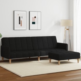 Sofá cama de 2 plazas con taburete tela negro de , Sofás - Ref: Foro24-3258090, Precio: 315,99 €, Descuento: %