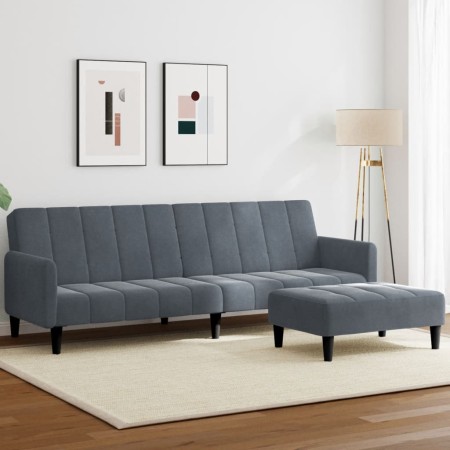 Sofá cama de 2 plazas con taburete terciopelo gris oscuro de , Sofás - Ref: Foro24-3258099, Precio: 286,99 €, Descuento: %