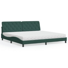 Cama con colchón terciopelo verde oscuro 200x200 cm de , Camas y somieres - Ref: Foro24-3208679, Precio: 528,99 €, Descuento: %